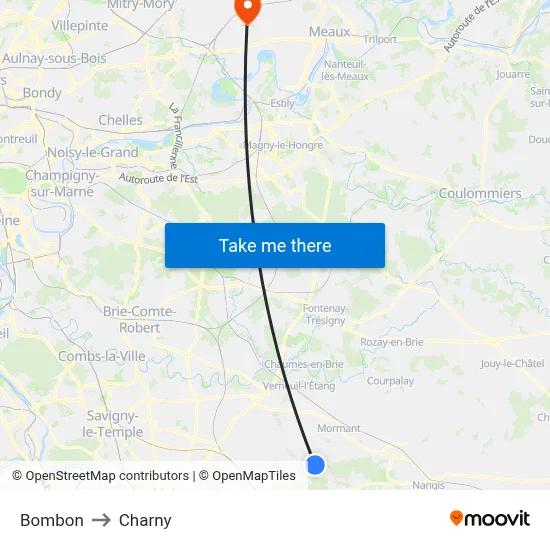 Bombon to Charny map