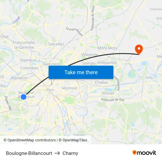 Boulogne-Billancourt to Charny map
