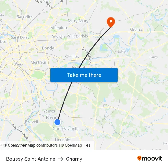 Boussy-Saint-Antoine to Charny map