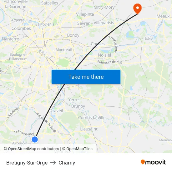 Bretigny-Sur-Orge to Charny map