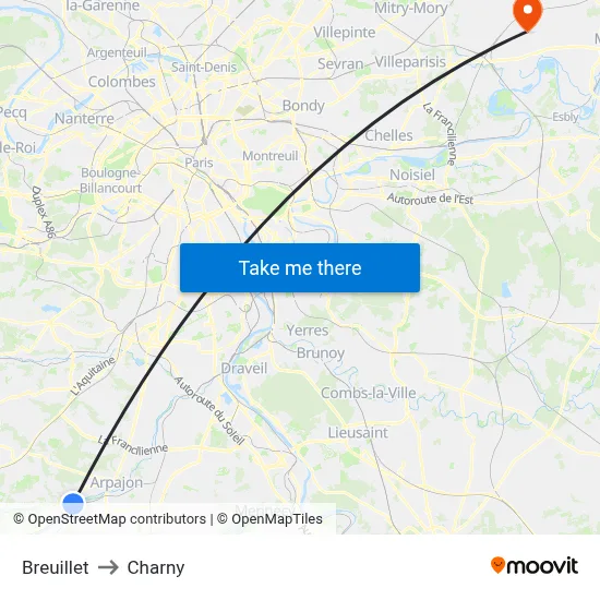 Breuillet to Charny map