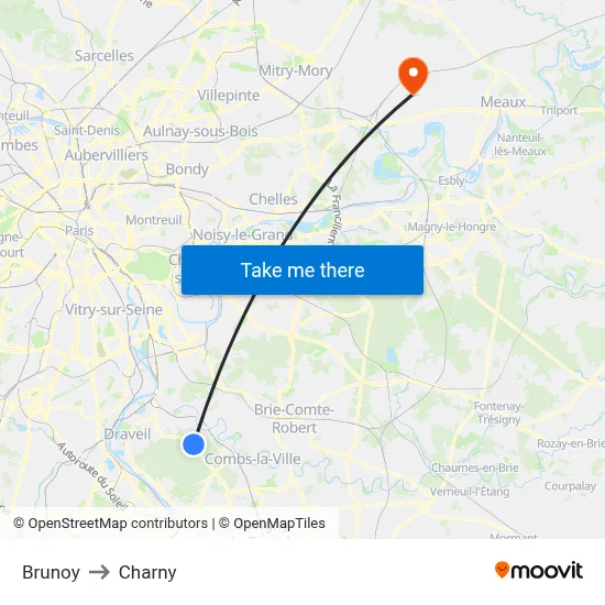 Brunoy to Charny map