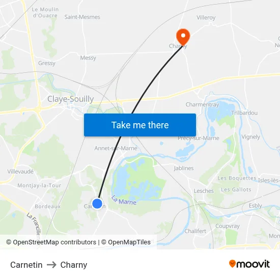 Carnetin to Charny map