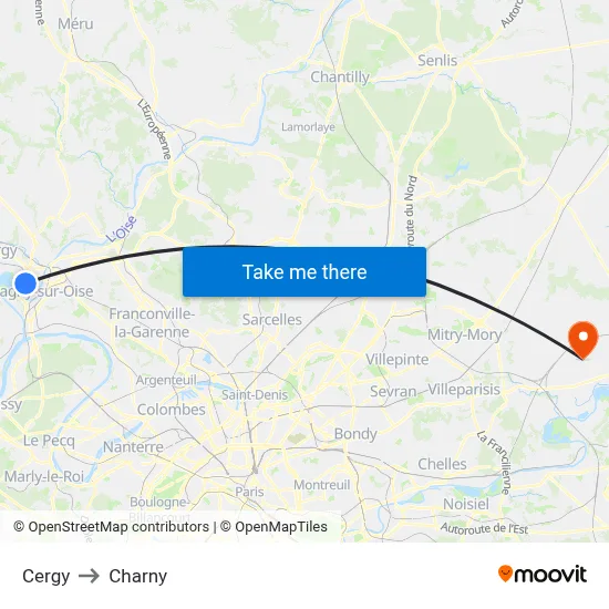 Cergy to Charny map