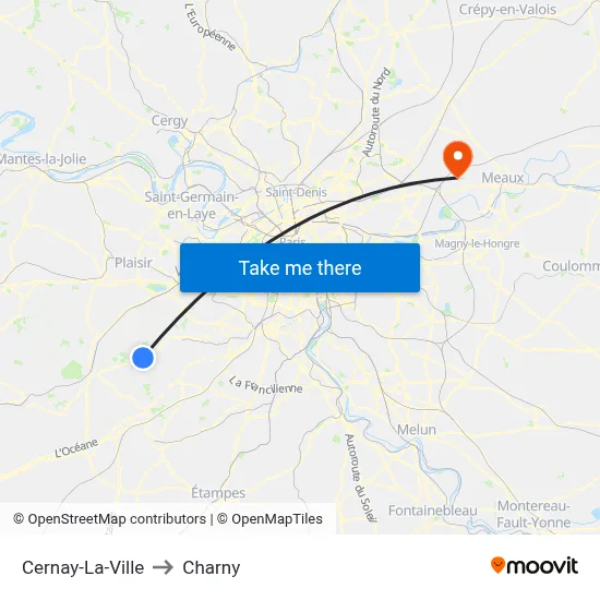 Cernay-La-Ville to Charny map