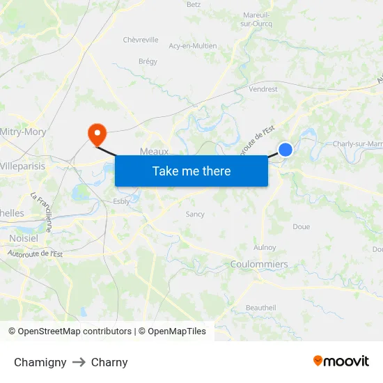 Chamigny to Charny map