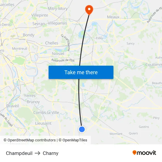 Champdeuil to Charny map