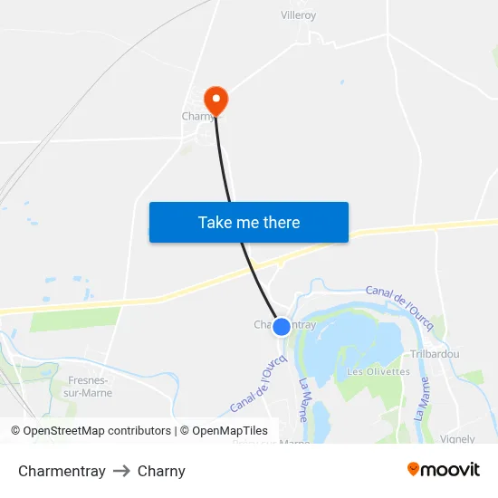 Charmentray to Charny map