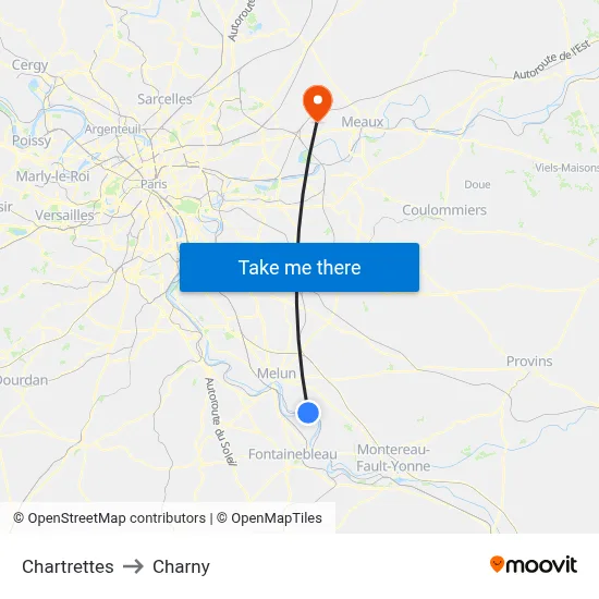 Chartrettes to Charny map