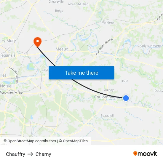 Chauffry to Charny map
