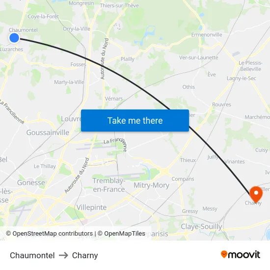 Chaumontel to Charny map
