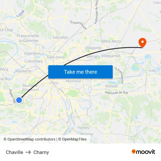 Chaville to Charny map