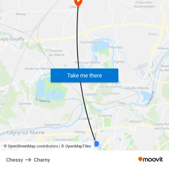 Chessy to Charny map