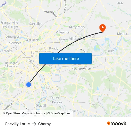 Chevilly-Larue to Charny map