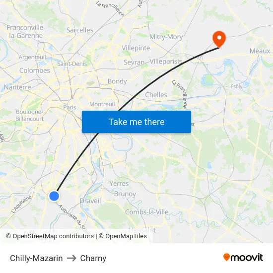 Chilly-Mazarin to Charny map