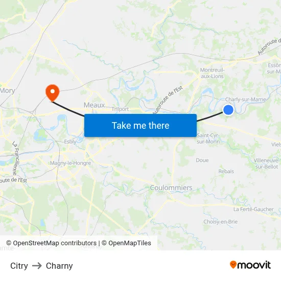 Citry to Charny map