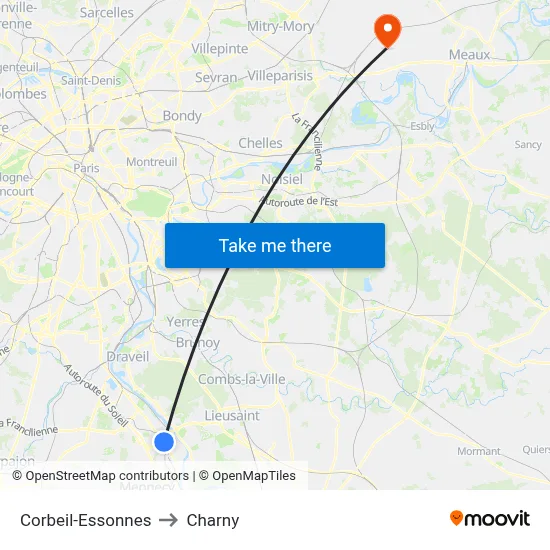Corbeil-Essonnes to Charny map