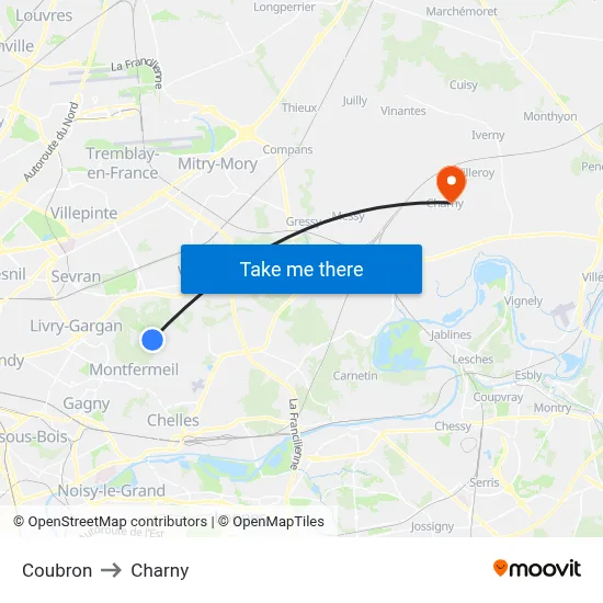 Coubron to Charny map