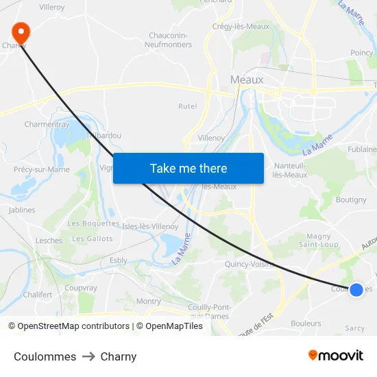 Coulommes to Charny map