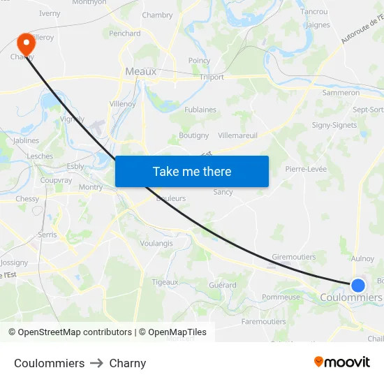 Coulommiers to Charny map