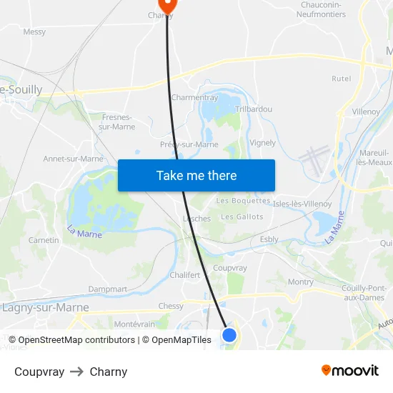 Coupvray to Charny map