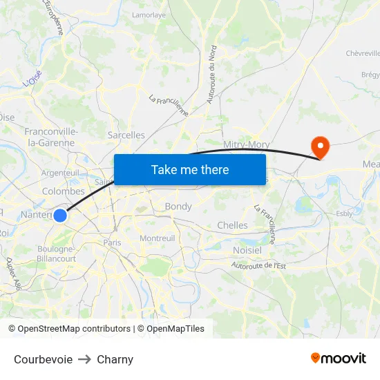 Courbevoie to Charny map