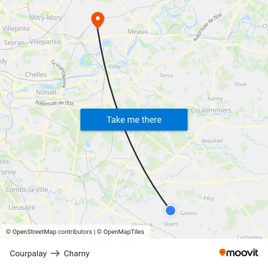 Courpalay to Charny map