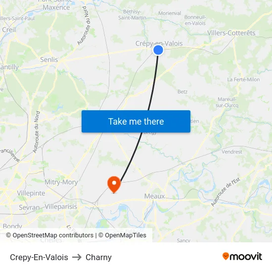 Crepy-En-Valois to Charny map