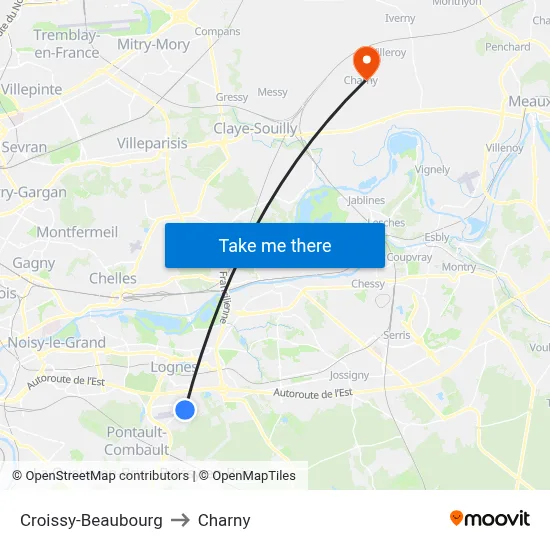 Croissy-Beaubourg to Charny map