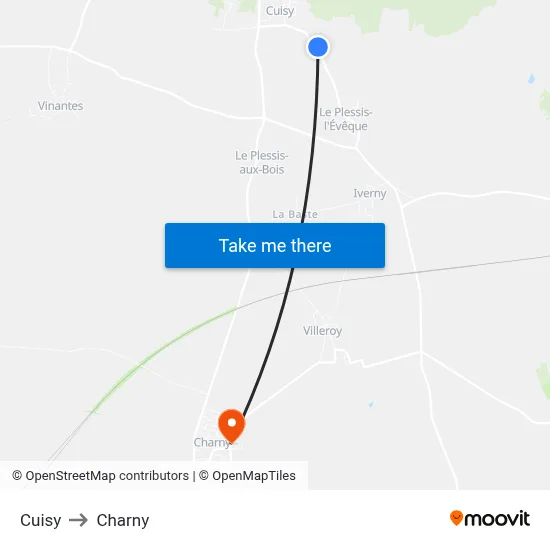 Cuisy to Charny map