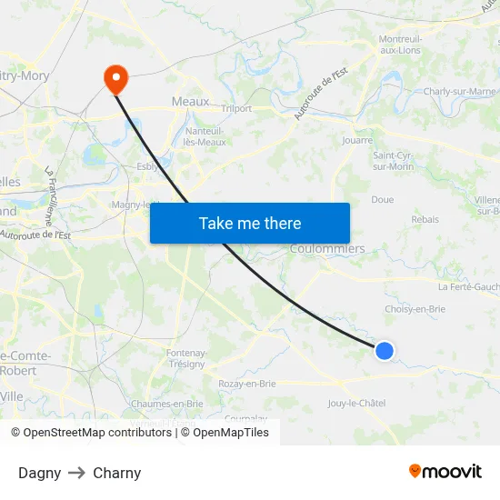 Dagny to Charny map