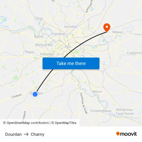 Dourdan to Charny map