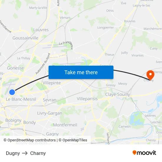 Dugny to Charny map