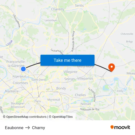 Eaubonne to Charny map