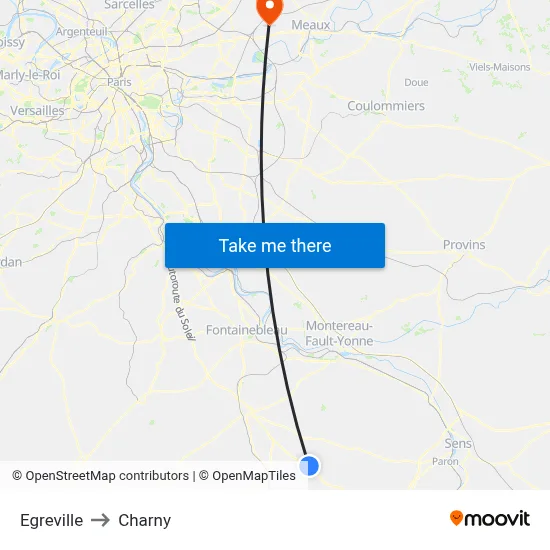 Egreville to Charny map