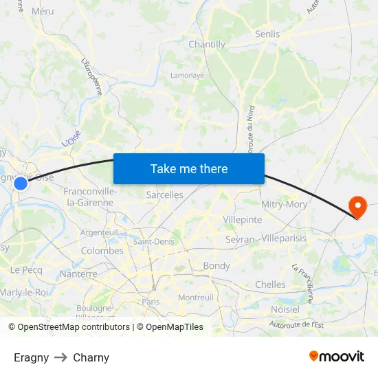 Eragny to Charny map