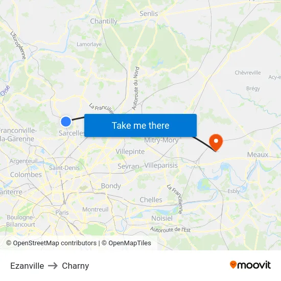 Ezanville to Charny map