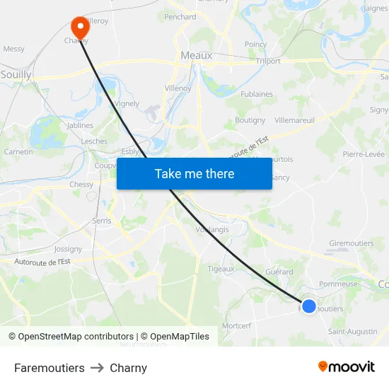 Faremoutiers to Charny map