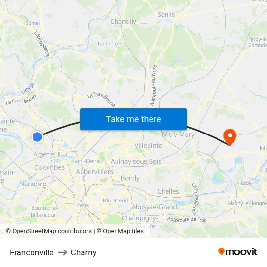 Franconville to Charny map