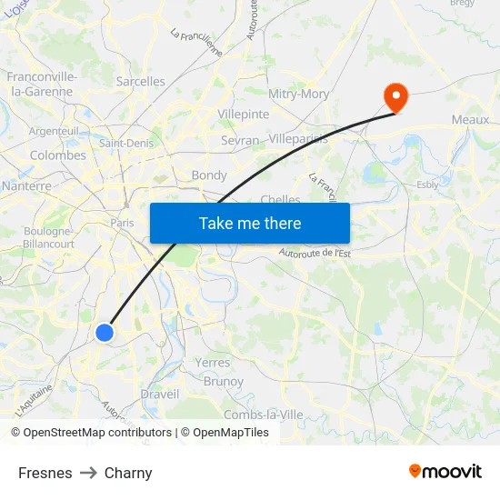 Fresnes to Charny map