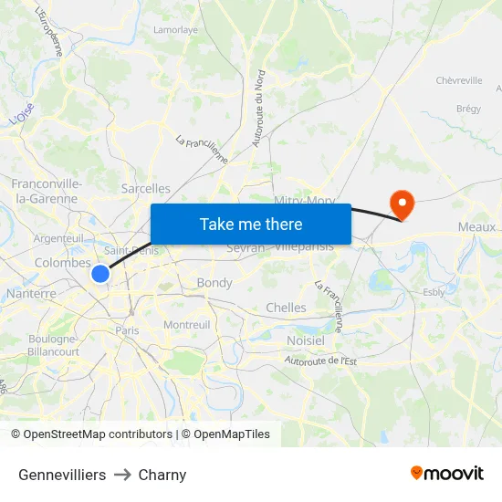 Gennevilliers to Charny map