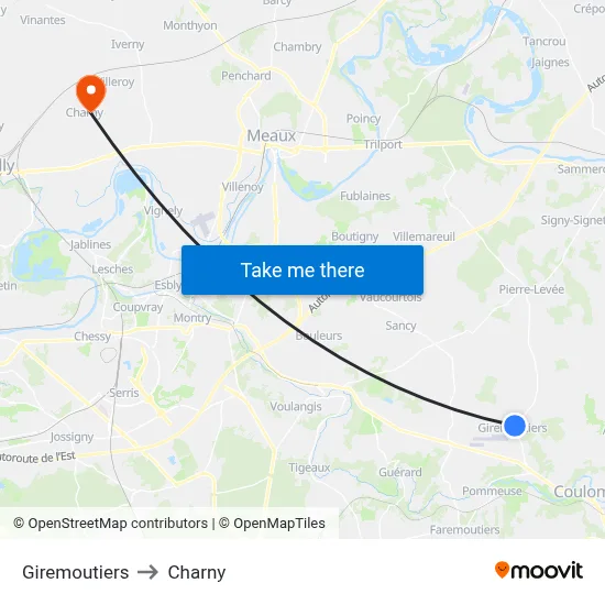 Giremoutiers to Charny map