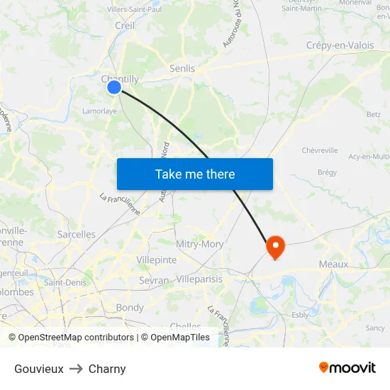 Gouvieux to Charny map