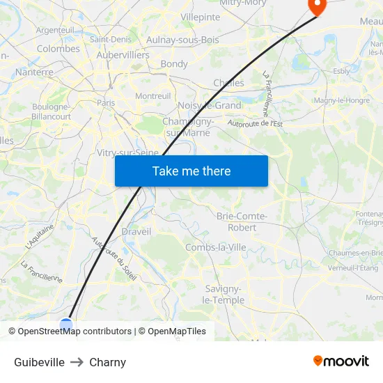 Guibeville to Charny map