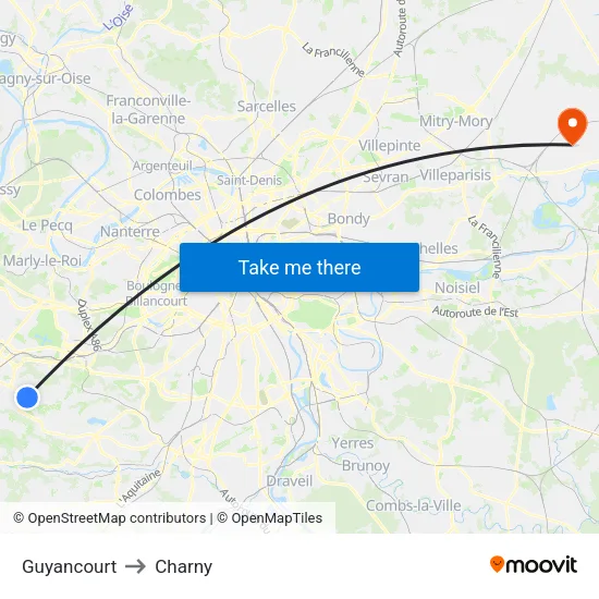 Guyancourt to Charny map