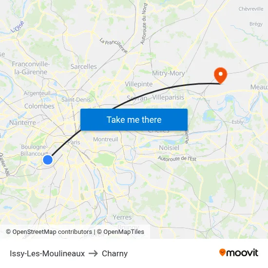 Issy-Les-Moulineaux to Charny map