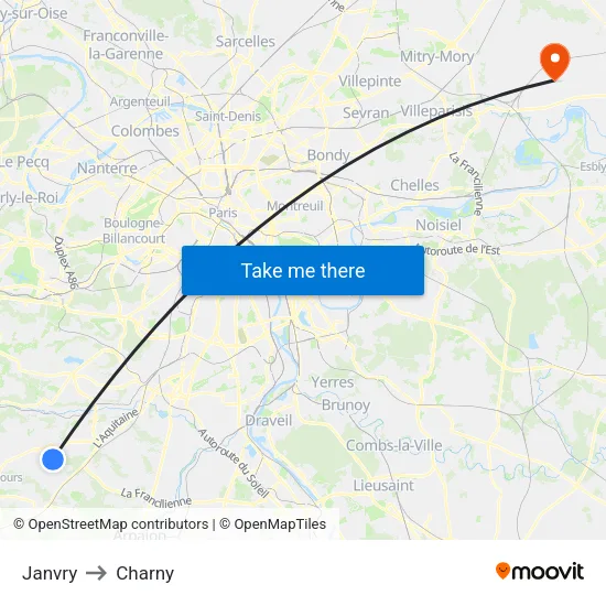 Janvry to Charny map