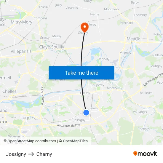 Jossigny to Charny map