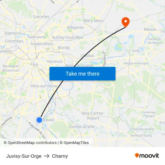 Juvisy-Sur-Orge to Charny map