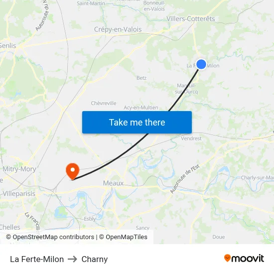 La Ferte-Milon to Charny map
